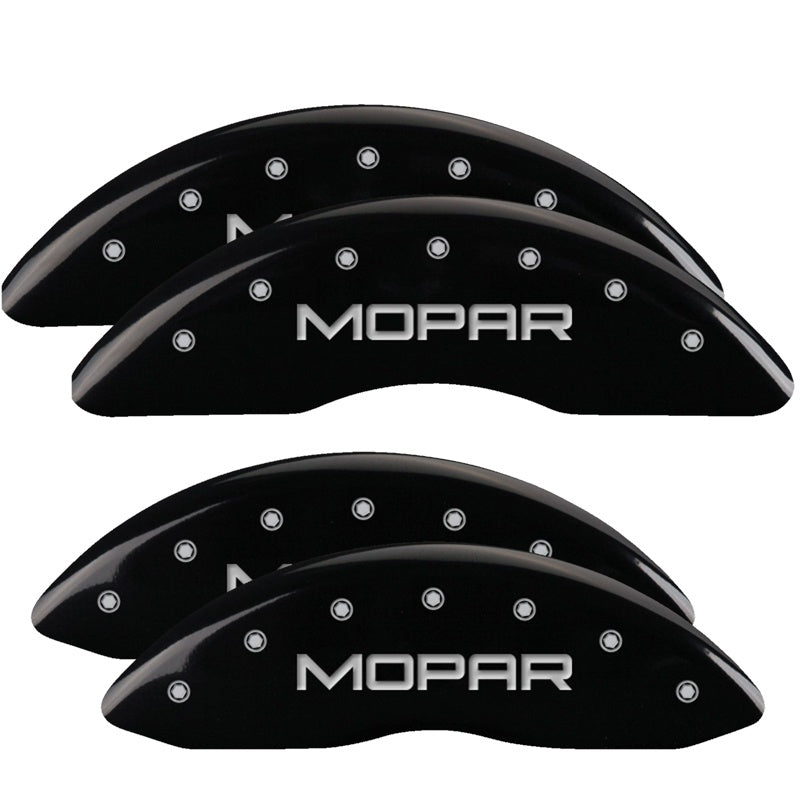 MGP 4 Caliper Covers Engraved Front &amp; Rear MOPAR Black finish silver ch - 12124SMOPBK