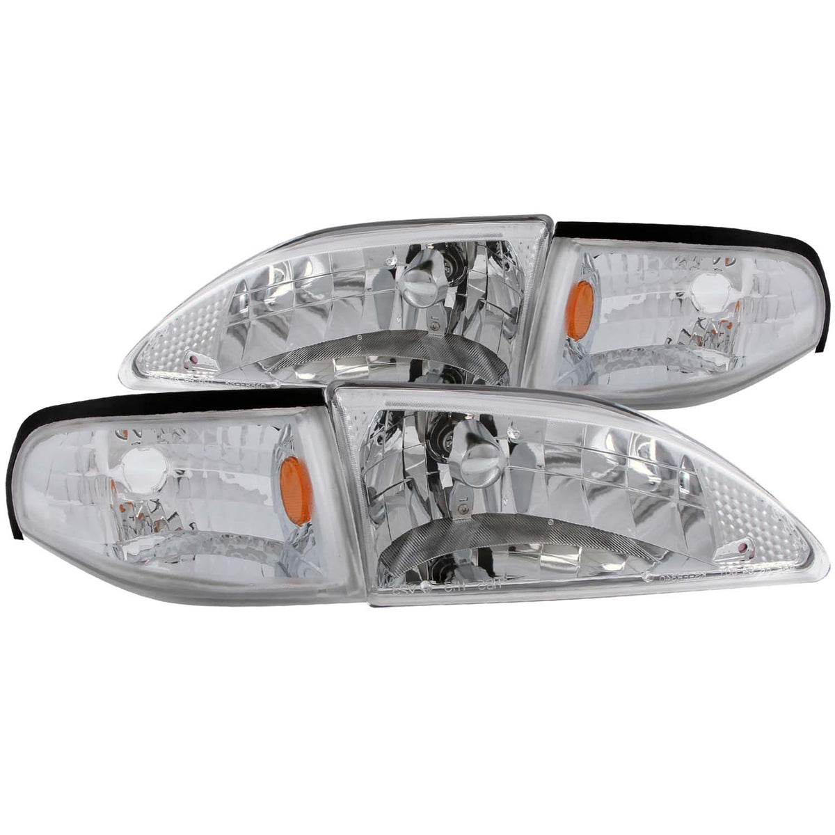 ANZO 1994-1998 Ford Mustang Crystal Headlights Chrome - 121262 for 1994-1998 Ford Mustang - front view
