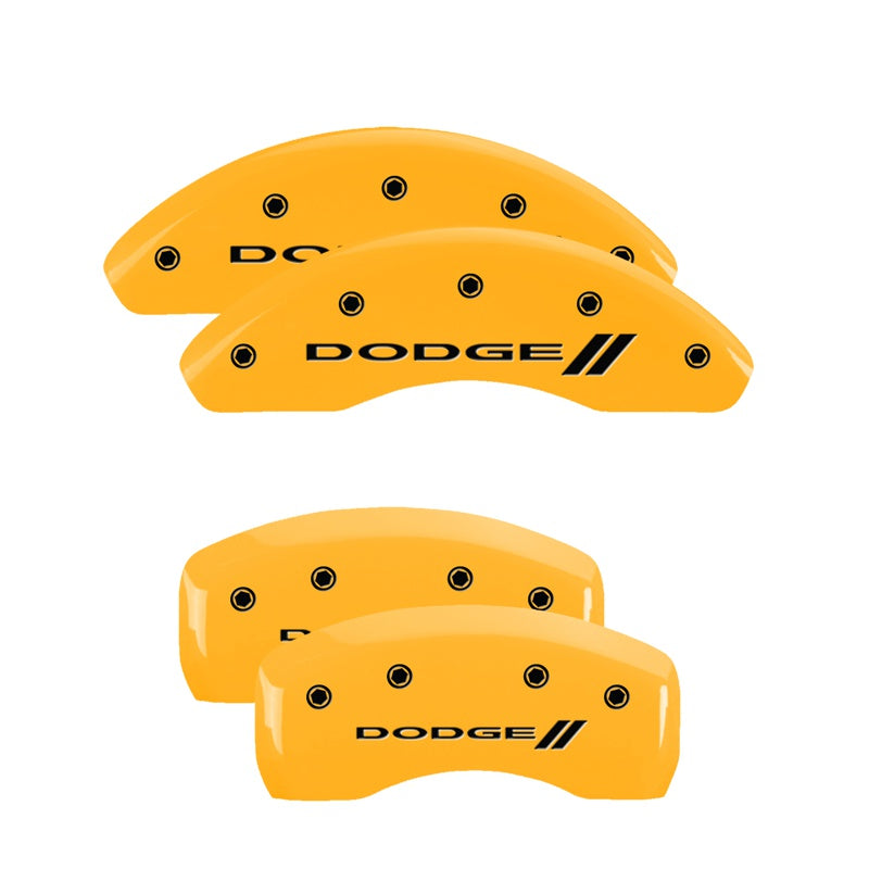 MGP 4 Caliper Covers Engraved F &amp; R w/ Stripes/Dodge Yellow Finish Black Char 2005 Dodge Neon - 12127SDD3YL