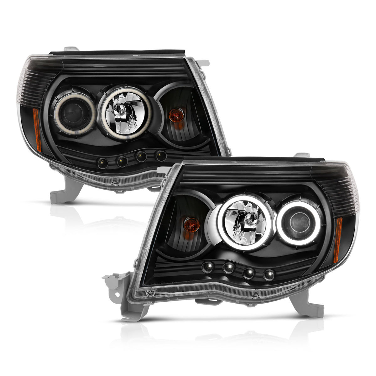 ANZO 2005-2011 Toyota Tacoma Projector Headlights w/ Halo Black - 121282 for 2005-2011 Toyota Tacoma - front view