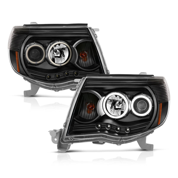 ANZO 2005-2011 Toyota Tacoma Projector Headlights w/ Halo Black - 121282 for 2005-2011 Toyota Tacoma - front view