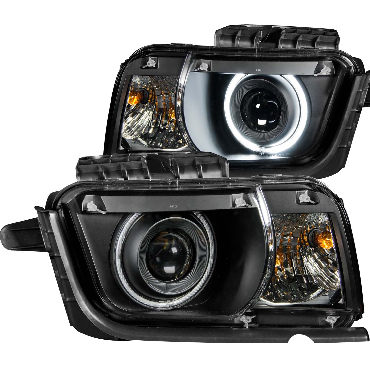 ANZO 2010-2013 Chevrolet Camaro Projector Headlights w/ Halo Black (CCFL) - 121312 for 2010-2013 Chevrolet Camaro - front vie