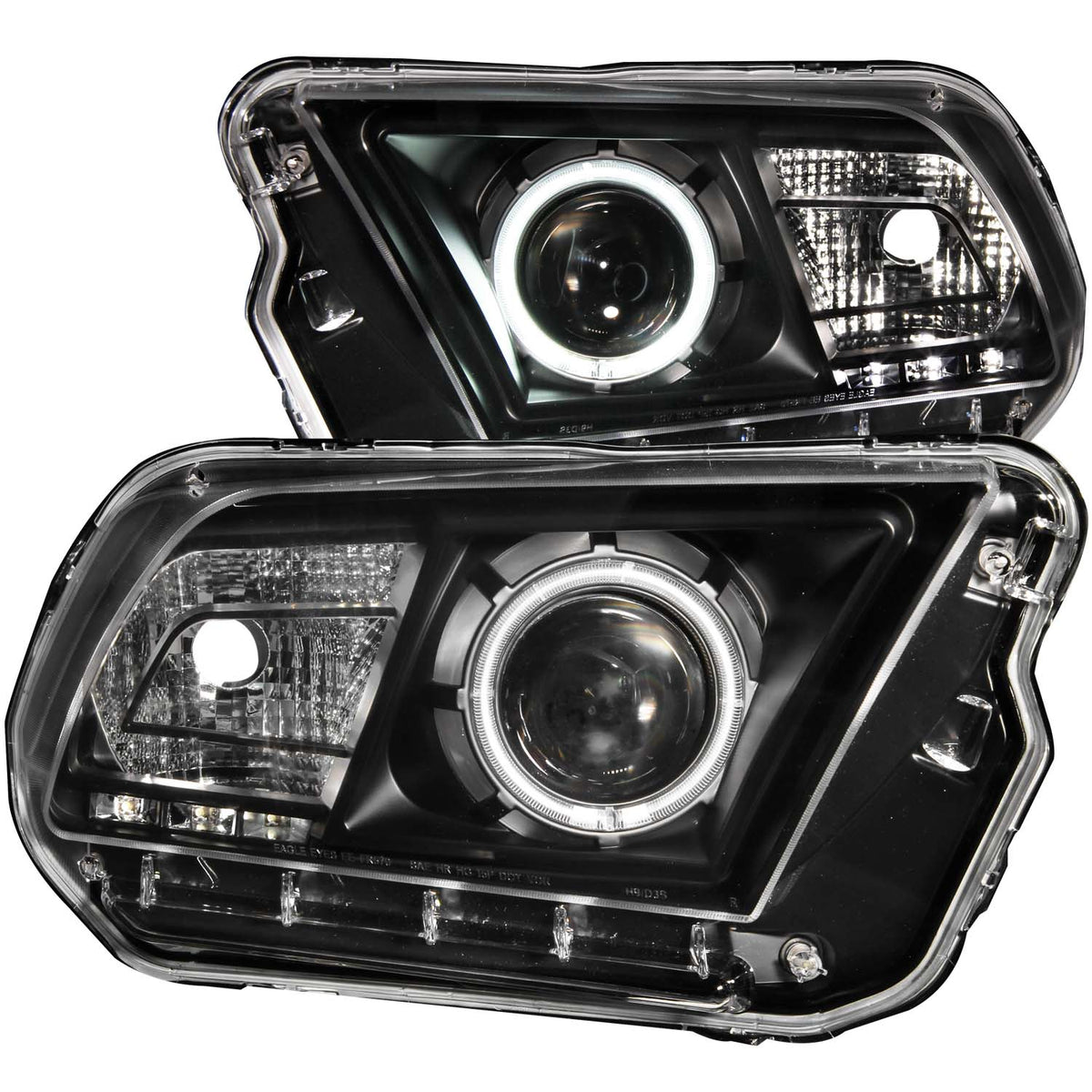 ANZO 2010-2014 Ford Mustang Projector Headlights w/ Halo Black (CCFL) - 121323 for 2010-2014 Ford Mustang - front view
