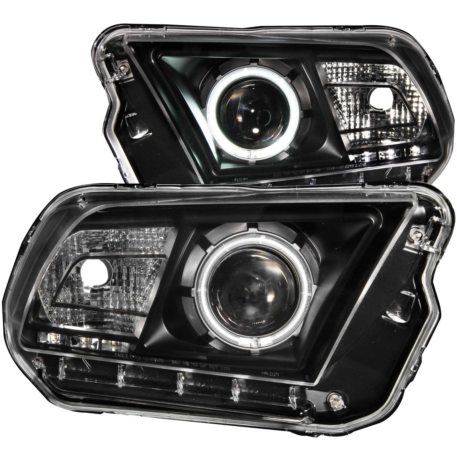 ANZO 2010-2014 Ford Mustang Projector Headlights w/ Halo Black (CCFL) - 121323 for 2010-2014 Ford Mustang - front view