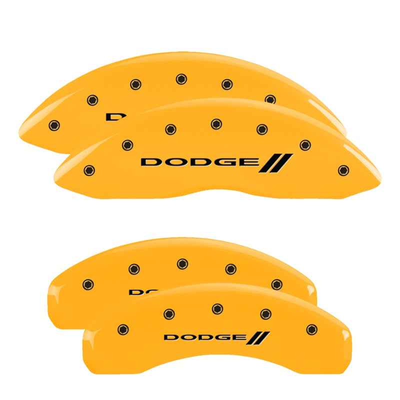 MGP 4 Caliper Covers Engraved F &amp; R w/ Stripes/Dodge Yellow Finish Black Char 2006 Dodge Durango - 12134SDD3YL