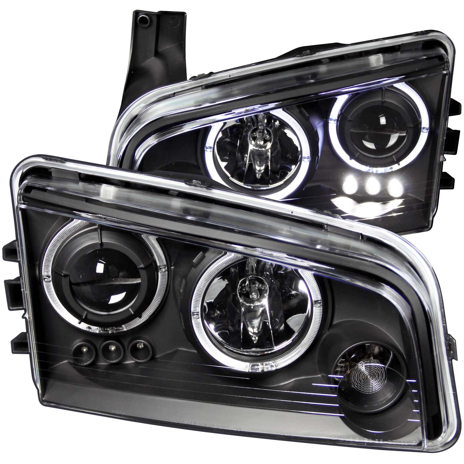 ANZO 2006-2010 Dodge Charger Projector Headlights w/ Halo Black - 121381 for 2006-2010 Dodge Charger - front view