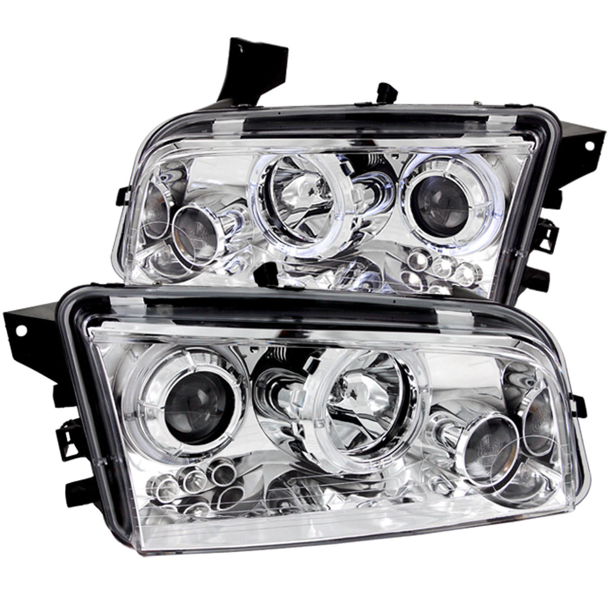 ANZO 2006-2010 Dodge Charger Projector Headlights w/ Halo Chrome - 121382 for 2006-2010 Dodge Charger - front view
