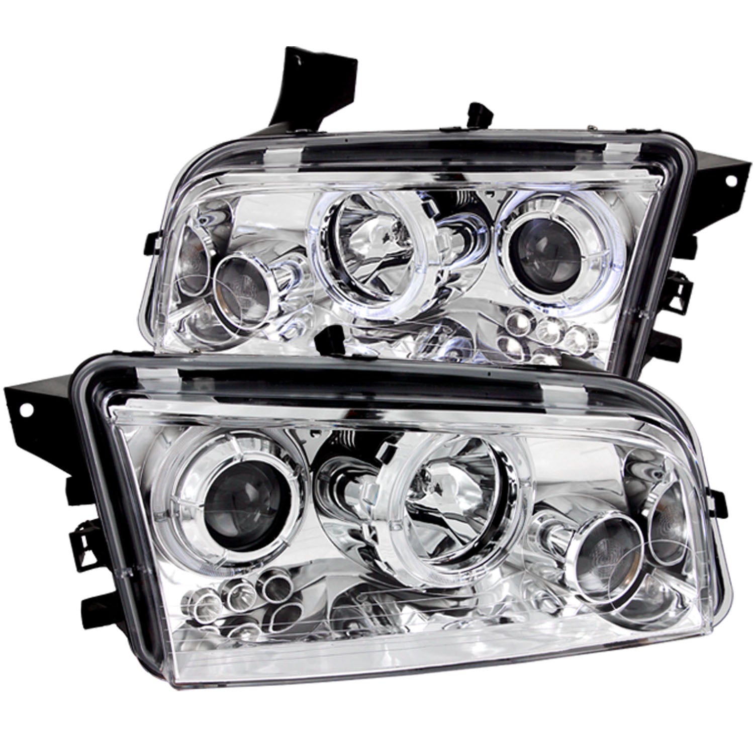 ANZO 2006-2010 Dodge Charger Projector Headlights w/ Halo Chrome - 121382 for 2006-2010 Dodge Charger - front view