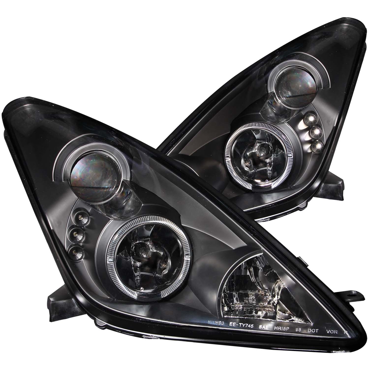 ANZO 2000-2005 Toyota Celica Projector Headlights w/ Halo Black - 121387 for 2000-2005 Toyota Celica - front view