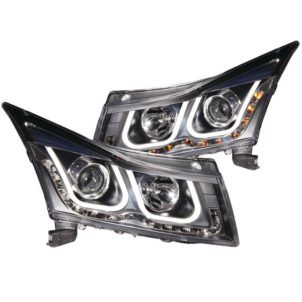 ANZO 2011-2015 Chevrolet Cruze Projector Headlights w/ U-Bar Black - 121462 for 2011-2015 Chevrolet Cruze - front view