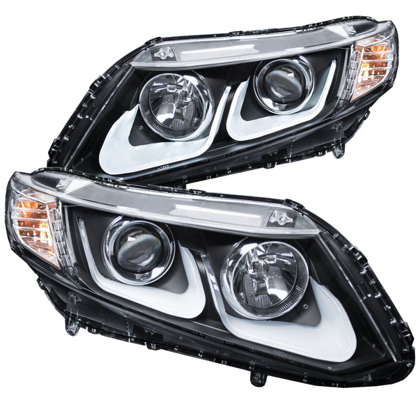 ANZO 2012-2015 Honda Civic Projector Headlights w/ U-Bar Black - 121479 for 2012-2015 Honda Civic - front view