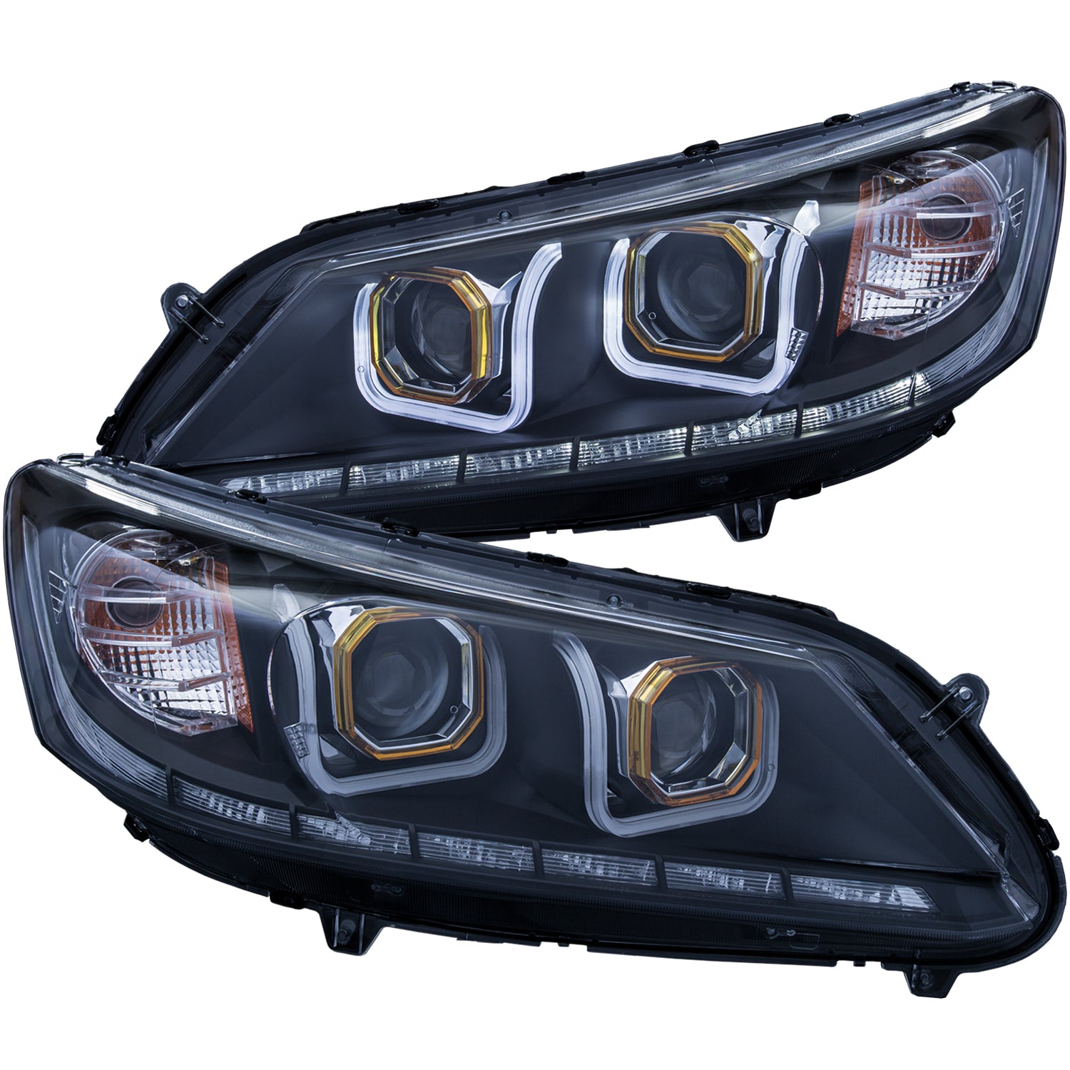 ANZO 2013-2015 Honda Accord Projector Headlights w/ U-Bar Black - 121492 for 2013-2015 Honda Accord - front view