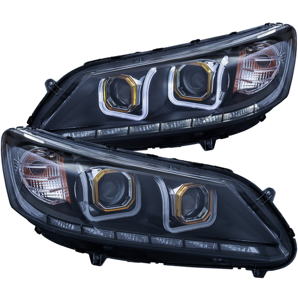 ANZO 2013-2015 Honda Accord Projector Headlights w/ U-Bar Black - 121492 for 2013-2015 Honda Accord - front view