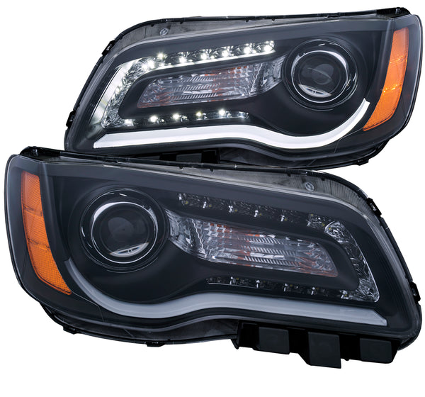 ANZO 2011-2014 Chrysler 300 Projector Headlights w/ Plank Style Design Black - 121495 for 2011-2014 Chrysler 300 - front view