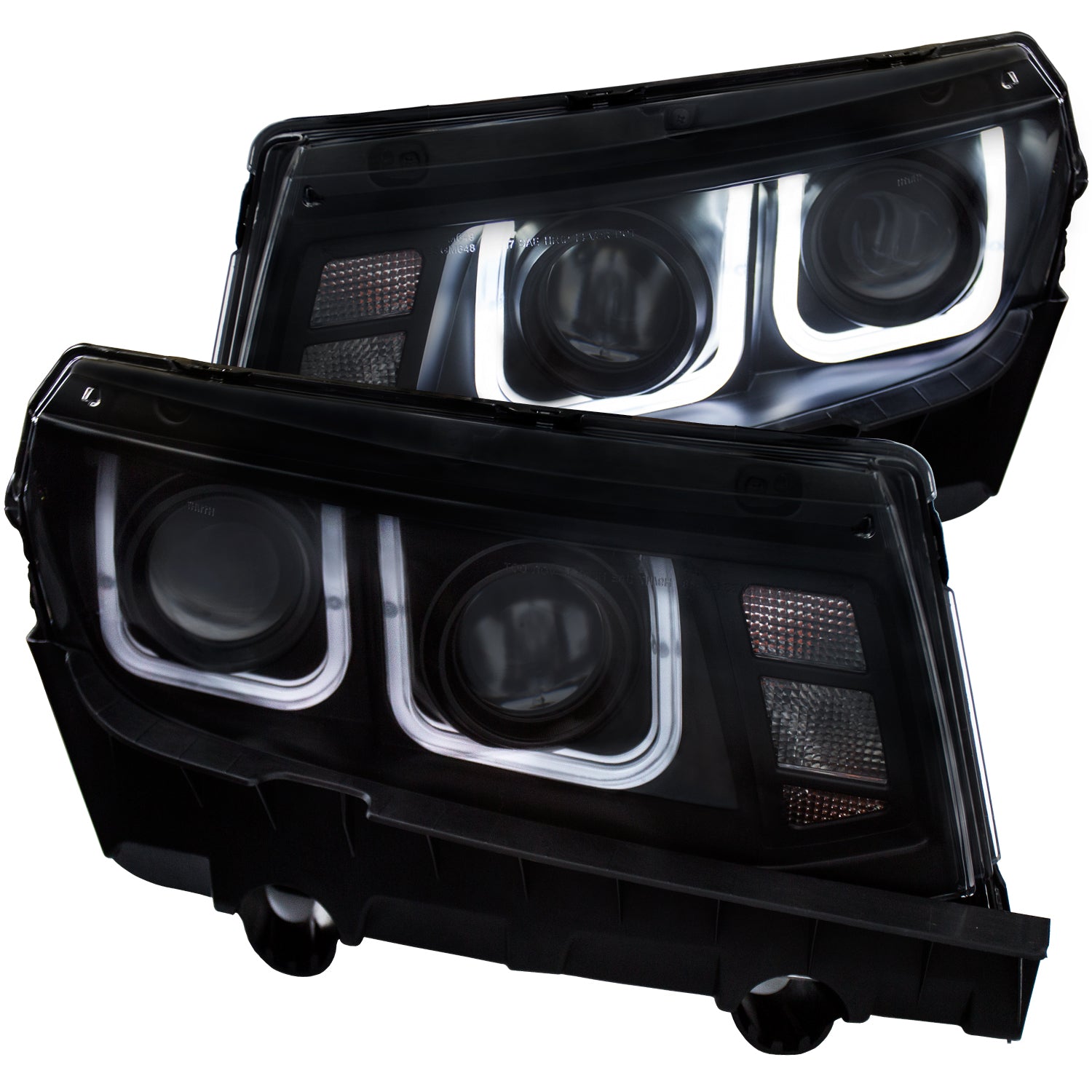 ANZO 2014-2015 Chevrolet Camaro Projector Headlights w/ U-Bar Black - 121508 for 2014-2015 Chevrolet Camaro - front view