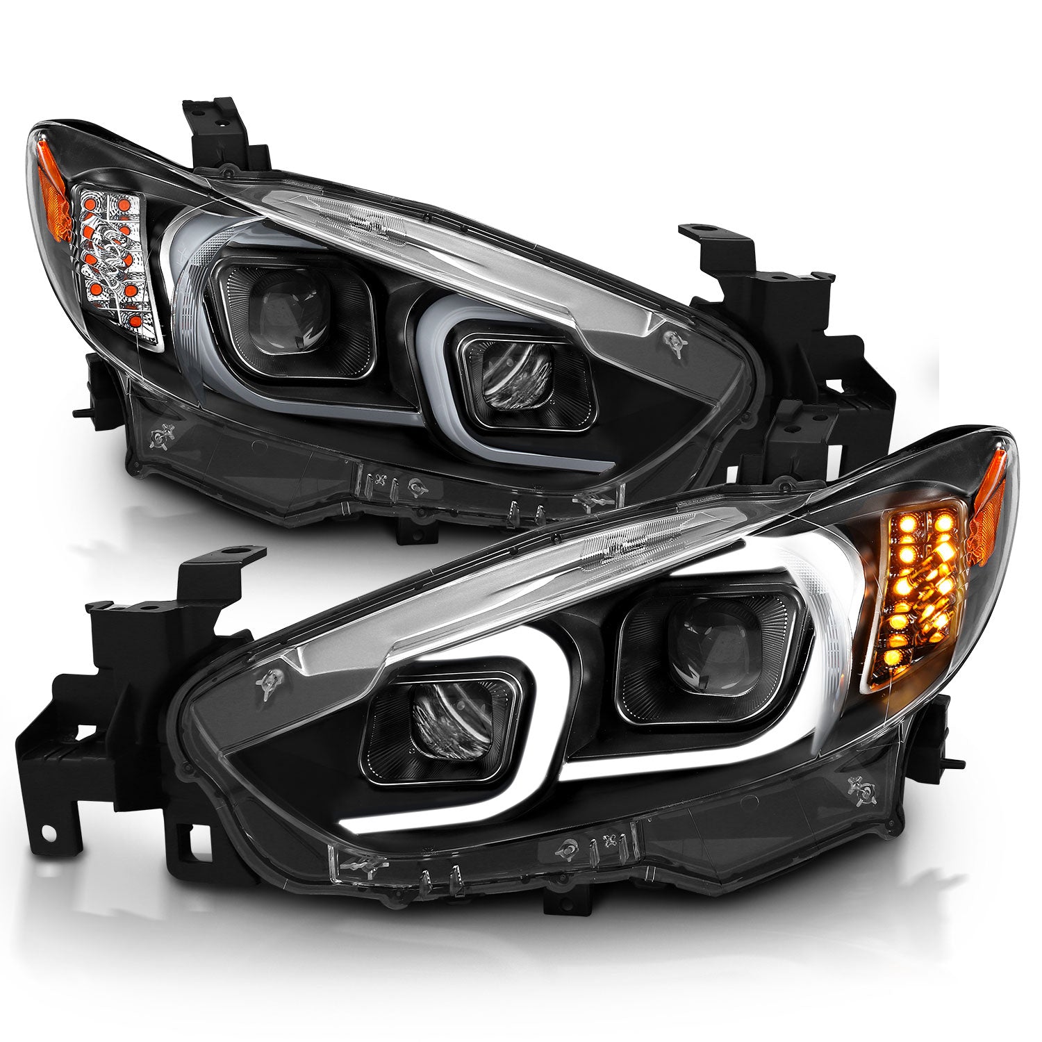 ANZO 2014-2015 Mazda 6 Projector Headlights w/ Plank Style Design Black - 121516 for 2014-2015 Mazda 6 - front view