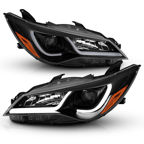 ANZO Projector Headlights With Plank Style Design Black w/Amber 15-16 Toyota Camry (4DR) - 121518 for 2015-2017 Toyota Camry 