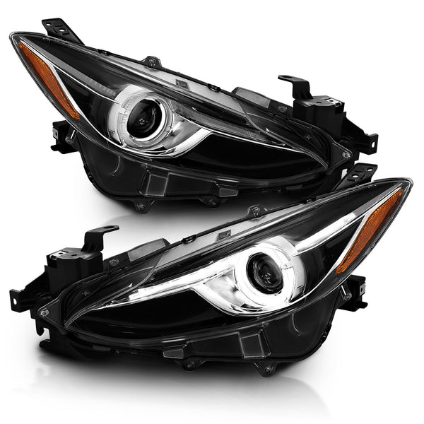 ANZO Projector Headlights With Halo Black w/Amber 14-17 Mazda 3 - 121522 for 2014-2017 Mazda 3 - front view