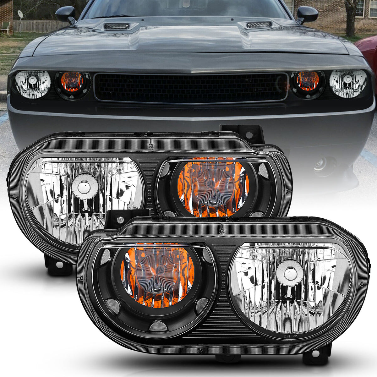 ANZO 2008-2014 Dodge Challenger Crystal Headlights Black - 121526