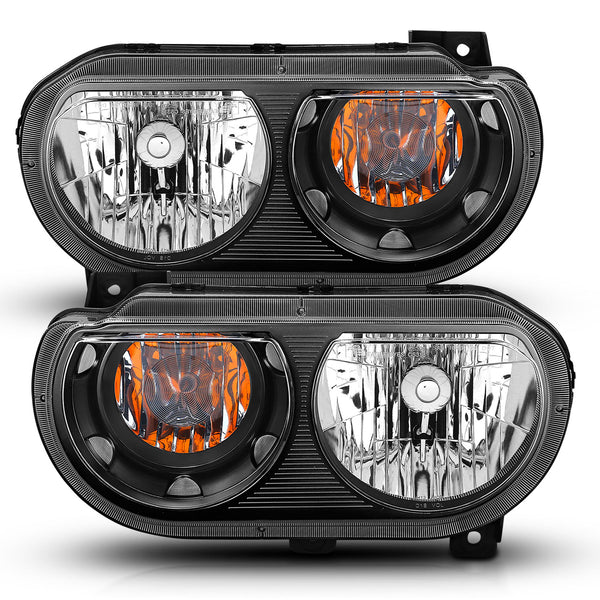 ANZO 2008-2014 Dodge Challenger Crystal Headlights Black - 121526 for 2008-2014 Dodge Challenger - front view