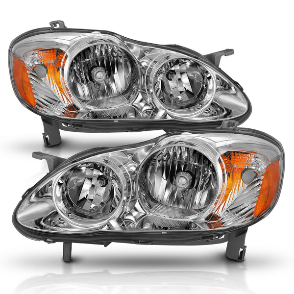 ANZO 2005-2008 Toyota Corolla Crystal Headlight Chrome Amber - 121540 for 2005-2008 Toyota Corolla - front view