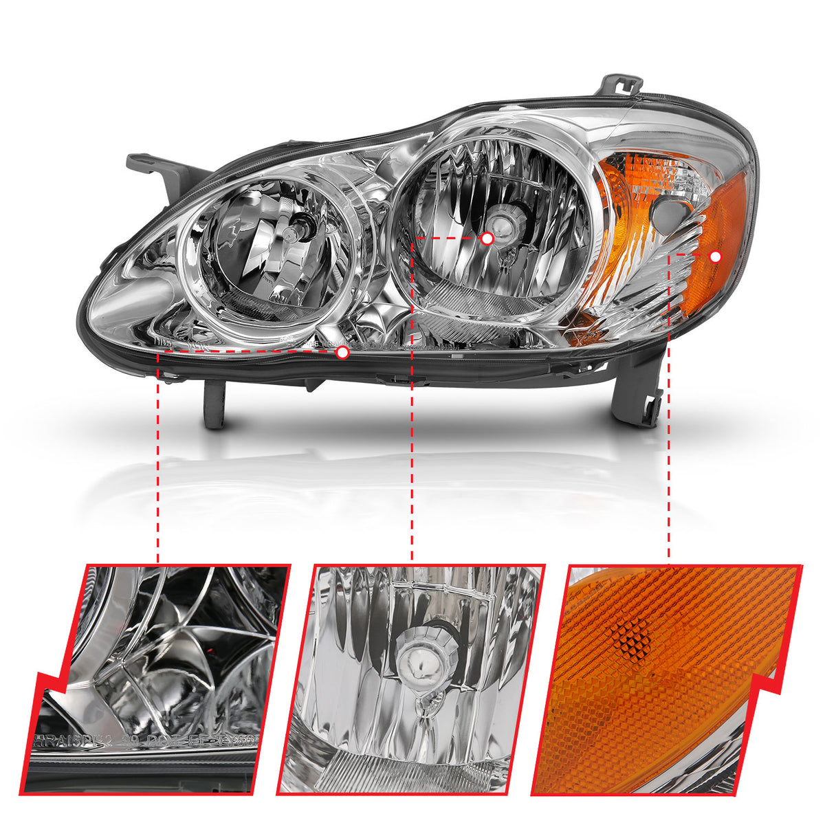 ANZO 2005-2008 Toyota Corolla Crystal Headlight Chrome Amber - 121540