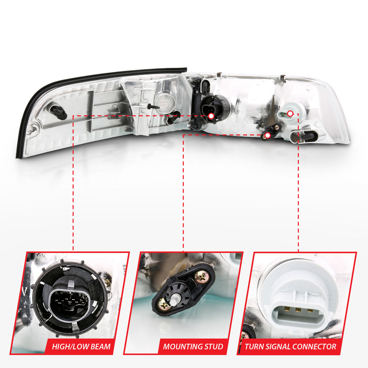 ANZO 1998-2005 Ford Crown Victoria Crystal Headlight Chrome With Bumper Light (OE) - 121556