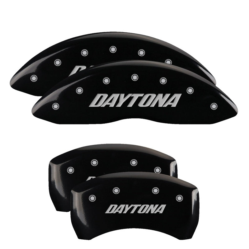 MGP 4 Caliper Covers Engraved Front &amp; Rear Daytona Black finish silver ch - 12162SDAYBK