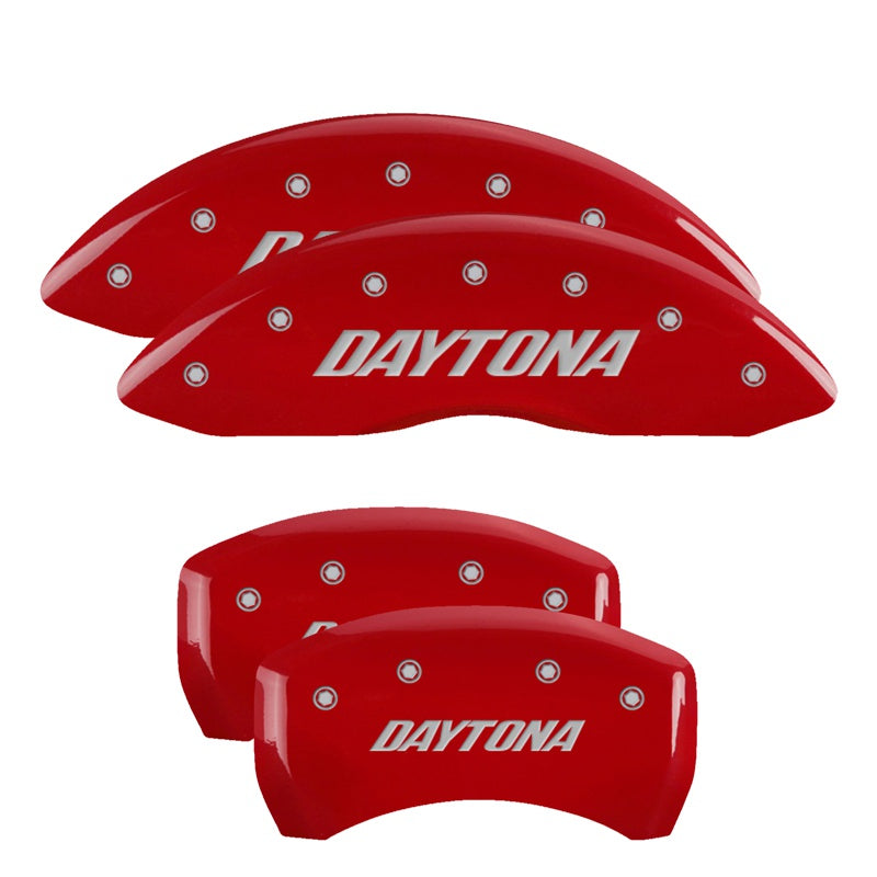 MGP 4 Caliper Covers Engraved Front &amp; Rear Daytona Red finish silver ch - 12162SDAYRD
