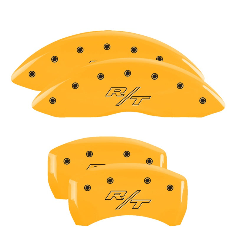 MGP 4 Caliper Covers Engraved Front &amp; Rear Vintage Style/RT Yellow finish black ch - 12162SRTRYL