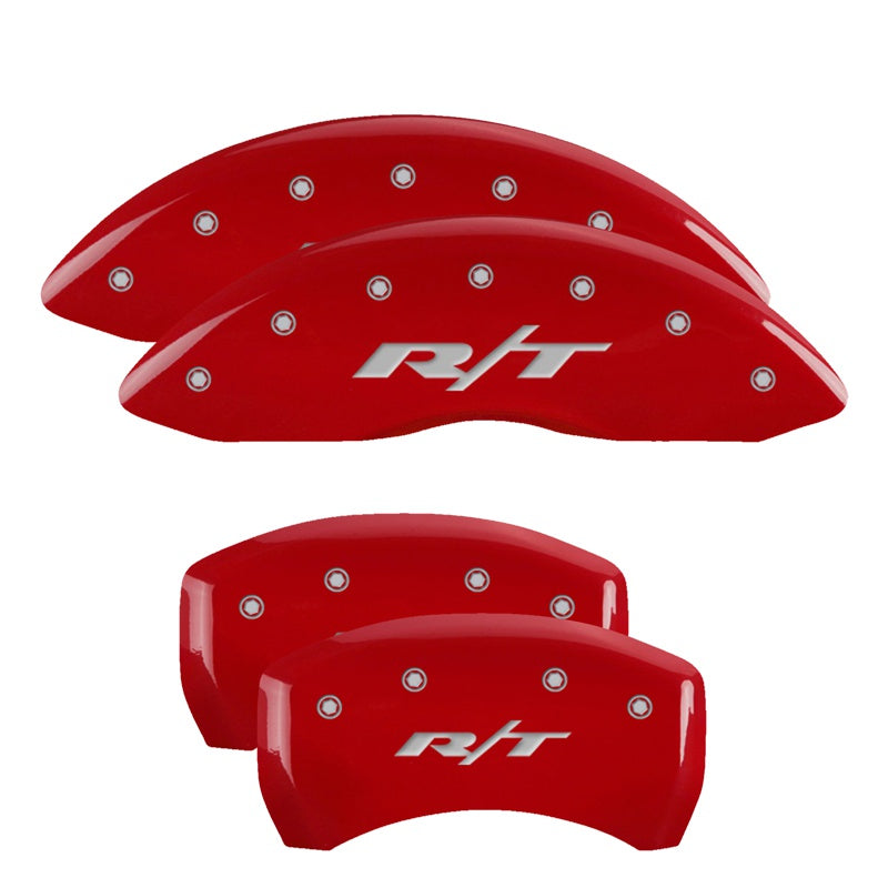 MGP 4 Caliper Covers Engraved Front &amp; Rear RT1-Truck Red finish silver ch - 12181SRT1RD