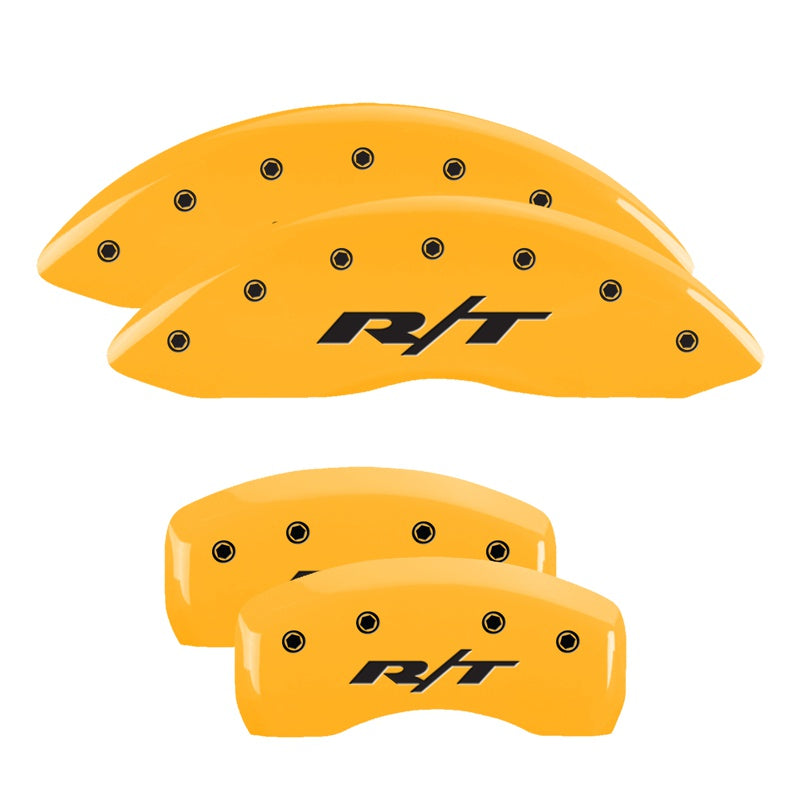 MGP 4 Caliper Covers Engraved Front &amp; Rear RT Yellow finish black ch - 12192SRT1YL