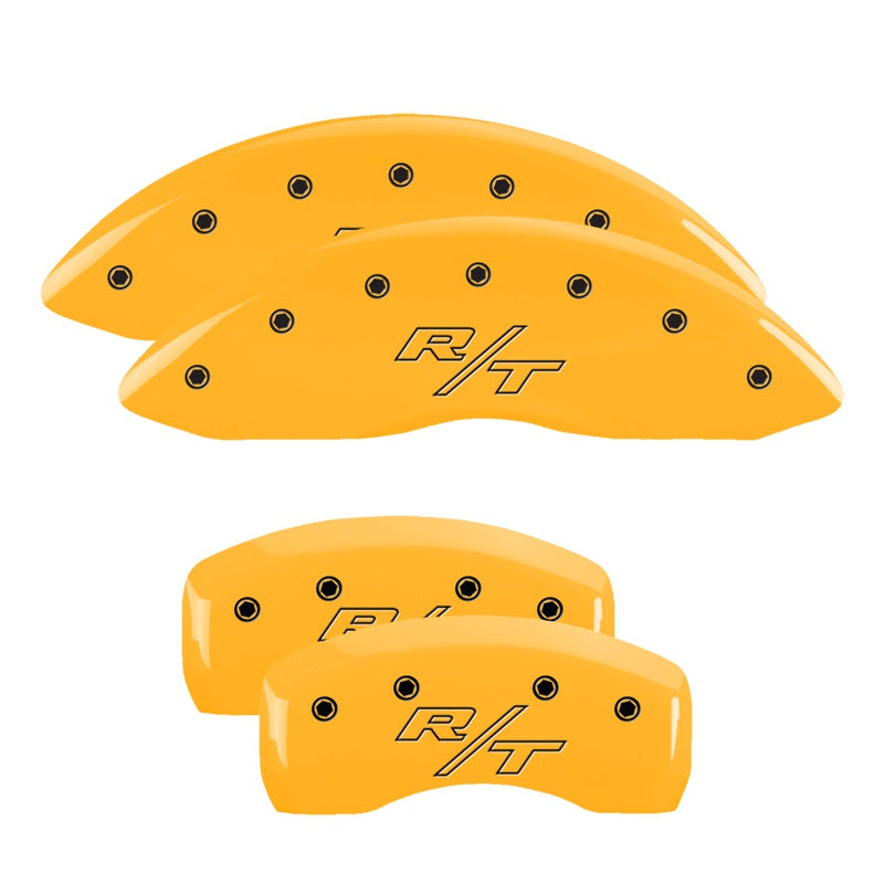 MGP 4 Caliper Covers Engraved Front &amp; Rear Vintage Style/RT Yellow finish black ch - 12192SRTRYL