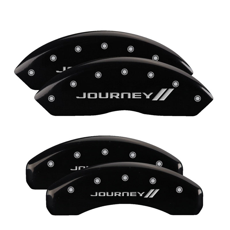 MGP 4 Caliper Covers Engraved Front &amp; Rear With stripes/Journey Black finish silver ch - 12200SJNYBK