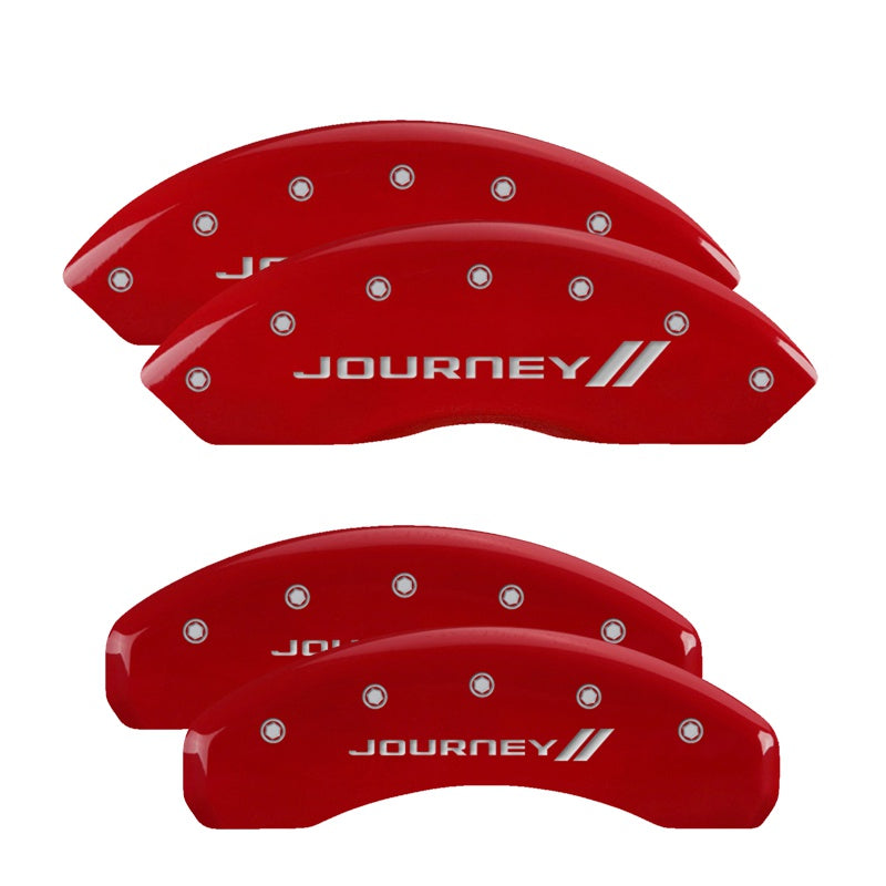 MGP 4 Caliper Covers Engraved Front &amp; Rear With stripes/Journey Red finish silver ch - 12200SJNYRD