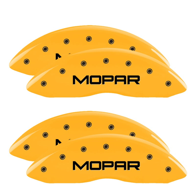 MGP 4 Caliper Covers Engraved Front &amp; Rear Mopar Yellow Finish Black Char 2001 Dodge Viper - 12203SMOPYL