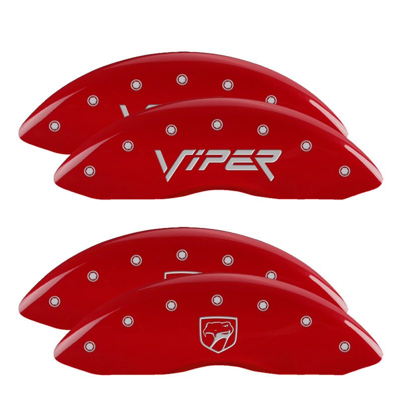 MGP 4 Caliper Covers Engraved Front Gen 2/Viper Engraved Rear Gen 2/Snake Red finish silver ch - 12203SSNPRD