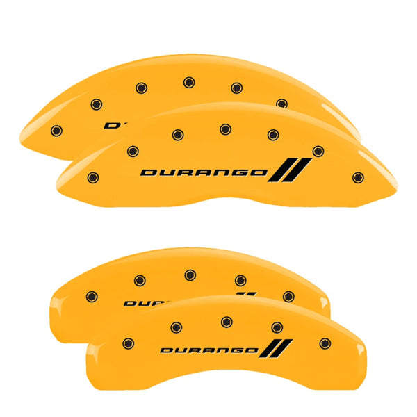 MGP 4 Caliper Covers Engraved Front &amp; Rear 11-18 Dodge Durango Yellow Finish Black Durango II Logo - 12204SDGOYL