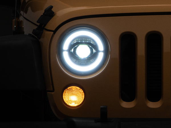 Raxiom 07-18 Jeep Wrangler JK Axial Series LED Headlights- Black Housing (Clear Lens) - J132813 for 2007-2018 Jeep Wrangler -