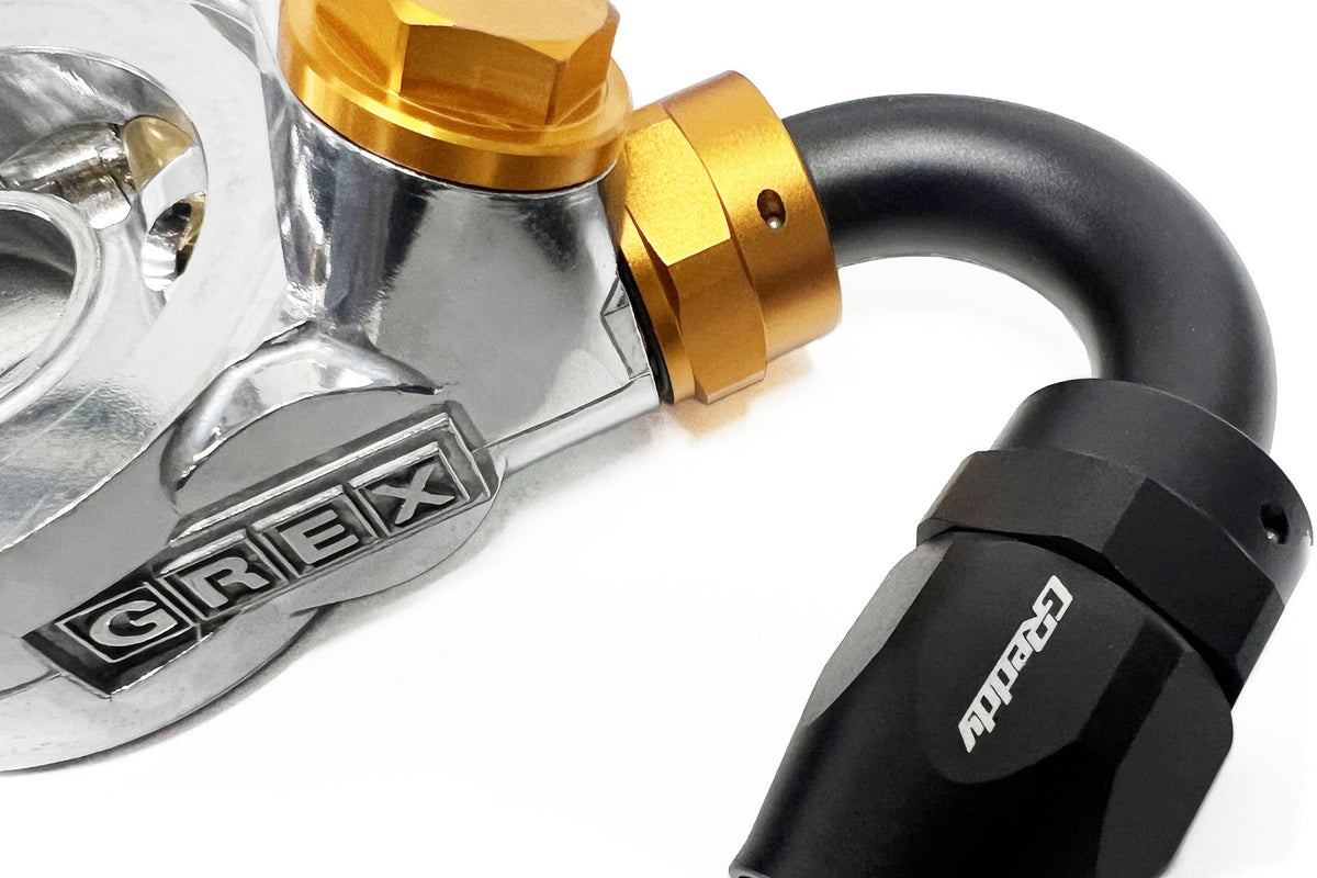 GReddy - GReddy low-profile proprietary M18 x P1.5 O-ring direct -10 male Swivel Hose End(s) - Black / Gold anodized - 12402154
