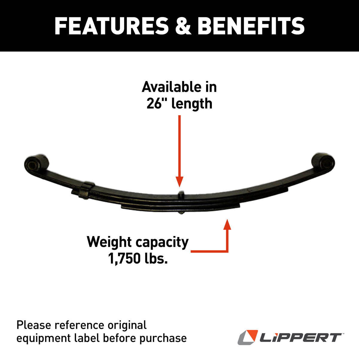 CURT 124903L Replacement Double-Eye Leaf Spring for RV Trailer Suspension System - 26", 1,750-lb. Weight Capacity