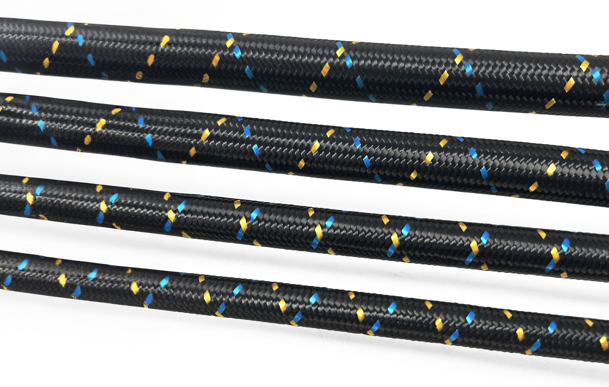 GReddy - GReddy -16 Nylon Braided Hose (per/ft) - Black / Gold / Blue - 12851600
