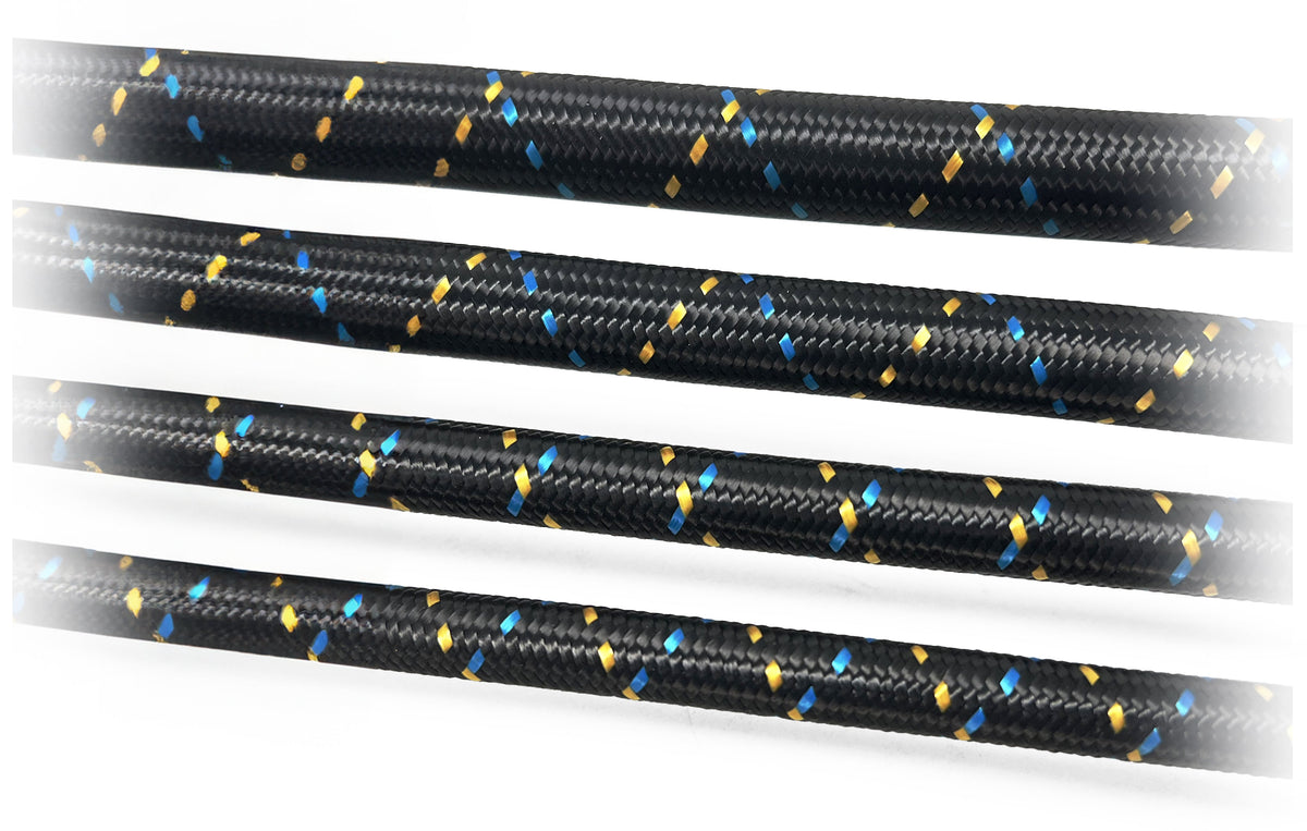 GReddy - GReddy -8 Nylon Braided Hose (per/ft) - Black / Gold / Blue - 12850800