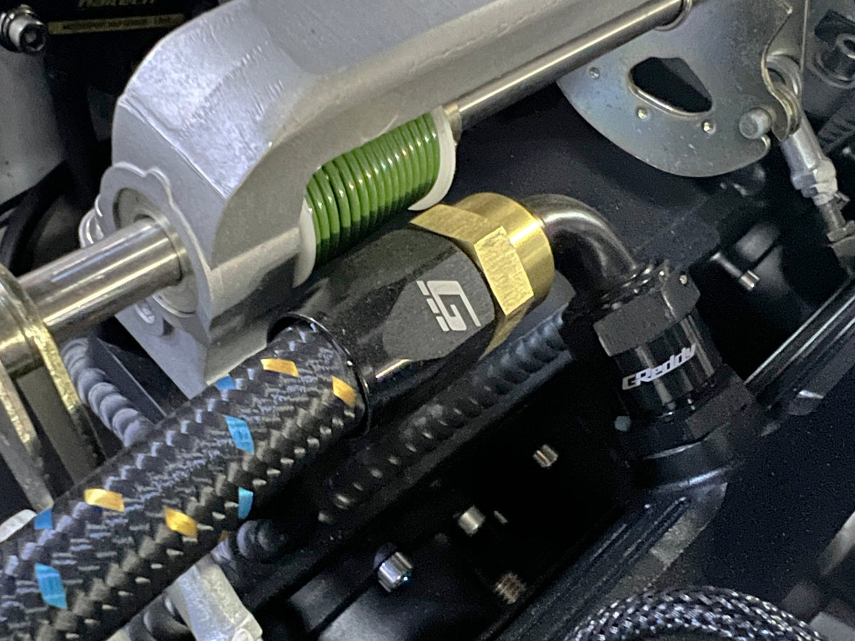 GReddy AN06 REUSABLE HOSE NYLON BRAIDED BLACK/GOLD/BLUE (PRICE PER FOOT) - 12850600