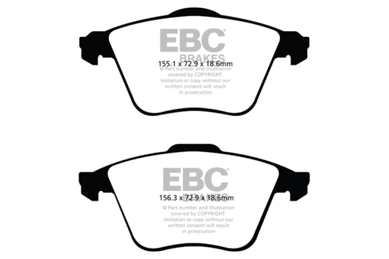 EBC 07-13 Mazda 3 2.3 Turbo Greenstuff Front Brake Pads - DP21574 for 2006-2013 Volvo C70 - front view