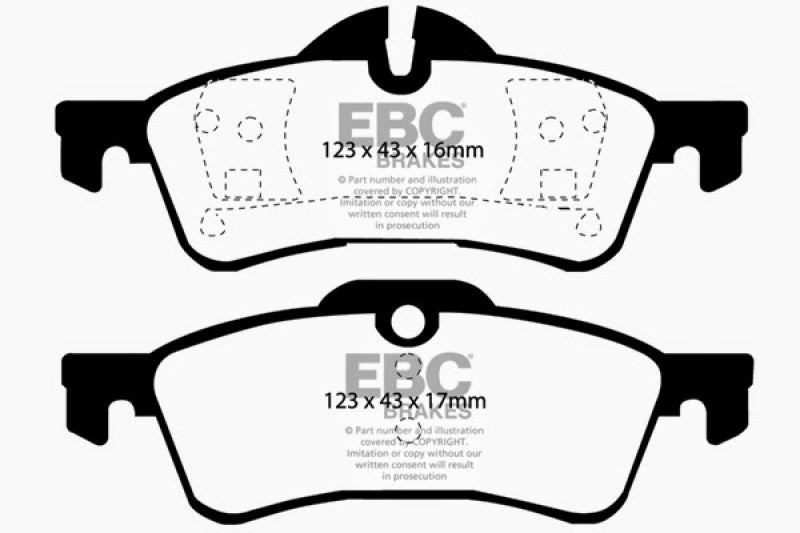 EBC 02-03 Mini Hardtop 1.6 Ultimax2 Front Brake Pads - UD939 for 2002-2015 Mini Cooper - front view