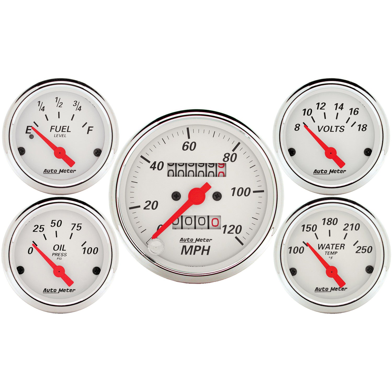 Autometer 5 piece Kit (Mech Speed/Elec Oil Press/Water Temp/Volt/Fuel Level) - 1300