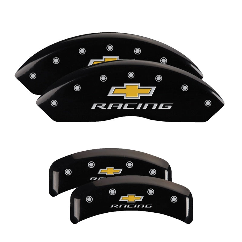 MGP 4 Caliper Covers Engraved F &amp; R Chevy Racing Black Finish Silver Char 1988 Chevrolet Corvette - 13013SBRCBK