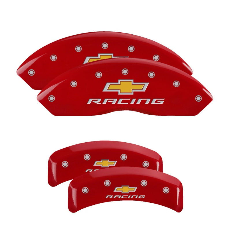 MGP 4 Caliper Covers Engraved F &amp; R Chevy Racing Red Finish Silver Char 1988 Chevrolet Corvette - 13013SBRCRD