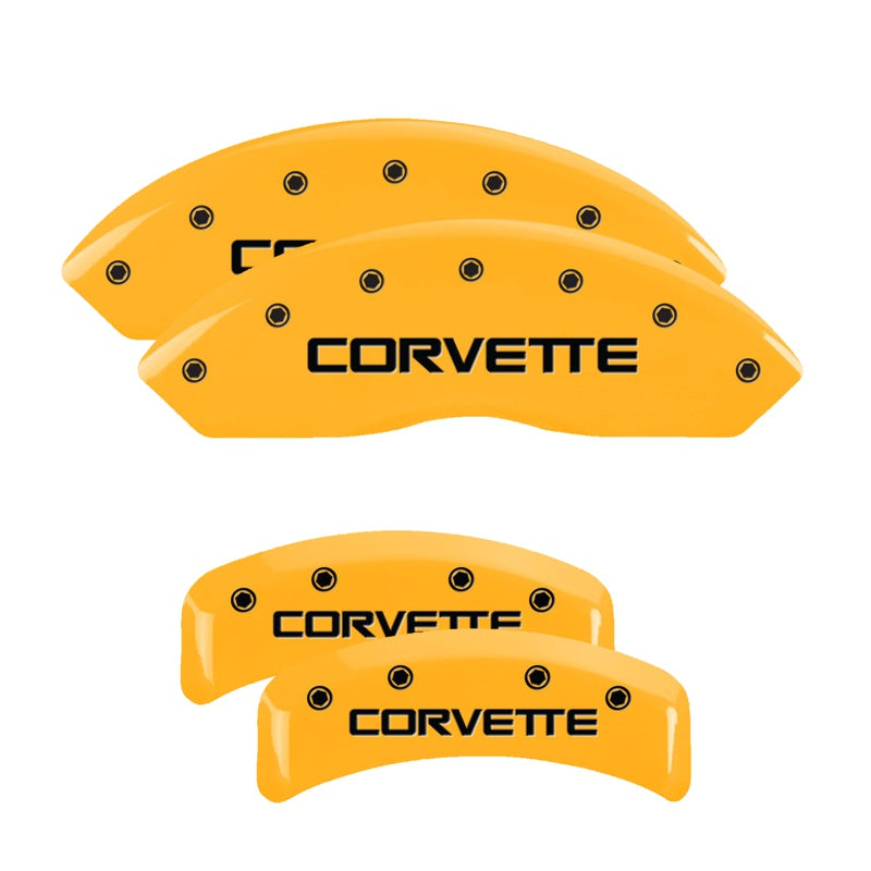 MGP 4 Caliper Covers Engraved F &amp; R C4/Corvette Yellow Finish Black Char 1988 Chevrolet Corvette - 13013SCV4YL